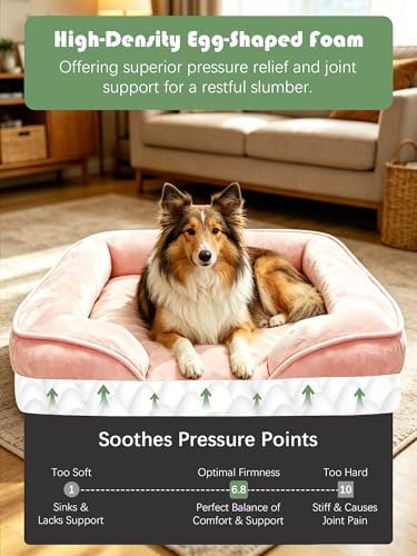 Spotted Play Orthopedic Dog Bed with Sides - Sofa Beds for Large Dogs, Supportive Foam Pet Couch Bed with Washable Removable Cover, Waterproof Lining and Non-Slip Bottom, Pink - L-Plus - Image 4