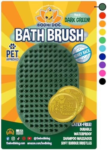 Bodhi Dog Shampoo Brush - Pet Grooming & Bath Supplies for Dogs and Cats - Bath Brush for Long & Short Hair - Premium Scrubber for Shower, Showerhead, Sprayer & Bathing (One Pack, Dark Green) by BodhiDog