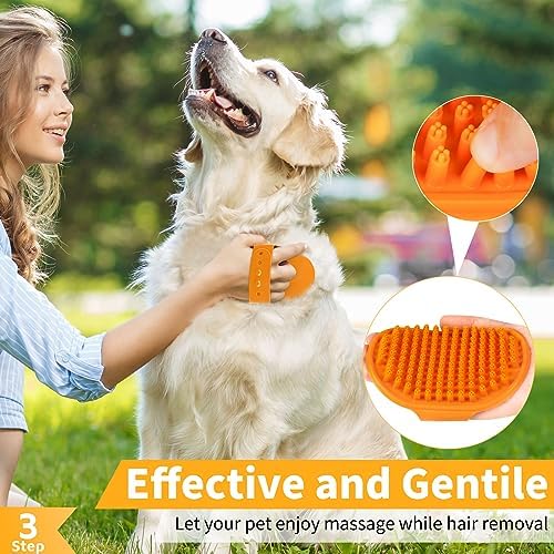 Comotech 6PCS Dog Bath Brush & Dog Toothbrush | Adjustable Handle Shampoo Brush & Scrubber for Short & Long Haired Dogs & Cats | Effectively Solve Odor & Stain Removal Problems (Orange Yellow Yellow) - Image 4