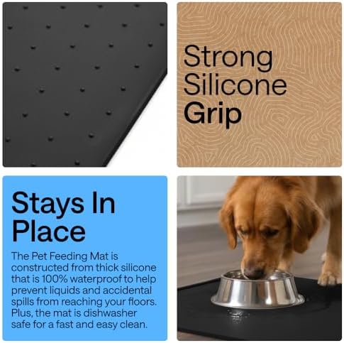 GORILLA GRIP Dog Food Mat, 100% Waterproof Silicone, 23x15 Black - Image 3