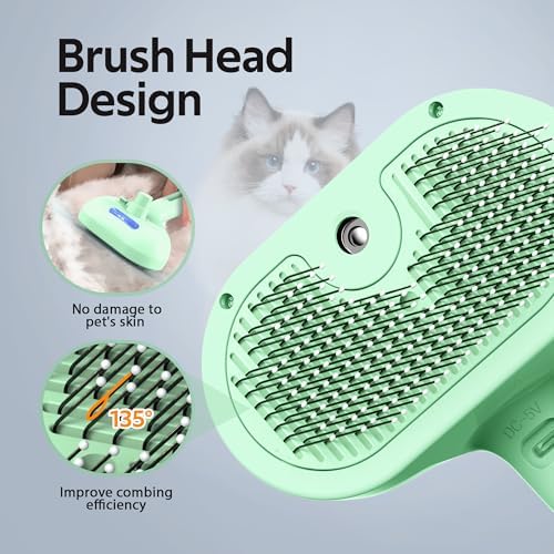 Pet Grooming Brush with Electronic Mist Spray - Gentle Deshedding Tool for Cats & Dogs, Pet Steam Brush，Reduces Shedding, Soft Bristles, Promotes Healthy Coat-Comes with a hair smoothing comb-Greener - Image 4