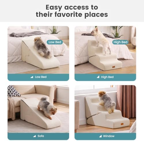 Gardner Pet Dog Stairs for Small Dogs 22" H, 2 in 1 Transformable 4-Step Pet Stairs and Dog Ramp for Couch Bed (23-27 in), Adjustable Pet Steps Beige - Image 6