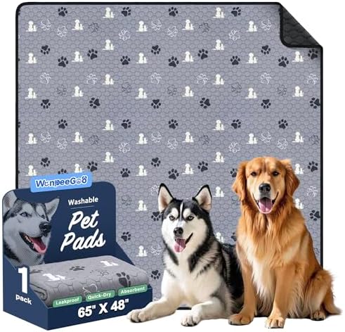 WanpeeGoo Washable Pee Pads for Dogs, Waterproof, 65 x 48 in, 1 Pack, Gray by WanpeeGoo