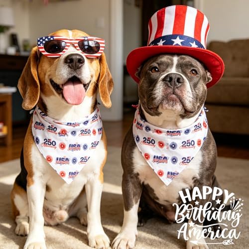 250th Anniversary Dog Bandana, American Flag Triangle Scarf, Adjustable Snap Button Patriotic Neckwear for Small & Medium Breeds (5-30lbs) - Image 3