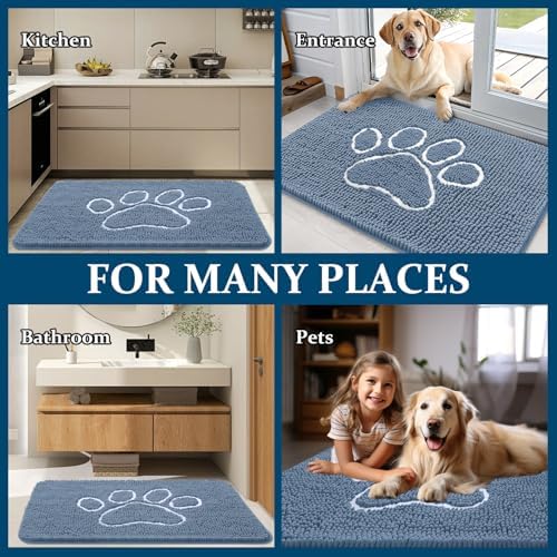 OLANLY Dog Door Mat for Muddy Paws 32x20, Paw Print Design Chenille Mud Mat - Image 7