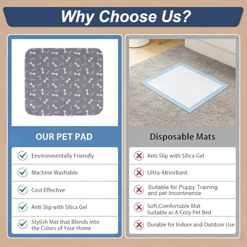 Puppy Pads with Pheromones, Washable Pee Pads for Dogs Potty Training, Reusable Dog Mat with Pet Hair Removal Gloves for Playpen, Crate, Whelping Box (Gray,M) - Image 3