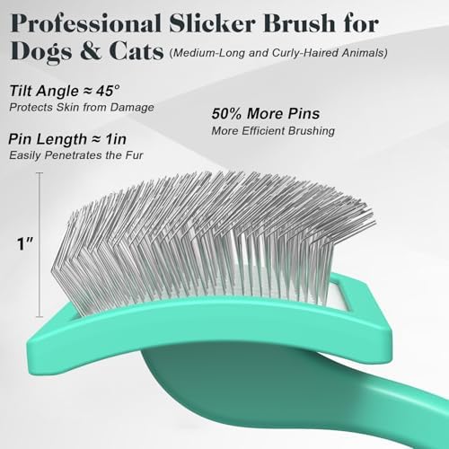 2PCS Slicker Brush for Dogs & Pet Comb,Professional Dog Grooming Brush (Goldendoodles,Poodles,Labradoodles) with Extra Long Pins to Effectively Remove Tangles, Knots and Mats (Cyan, Large) - Image 3