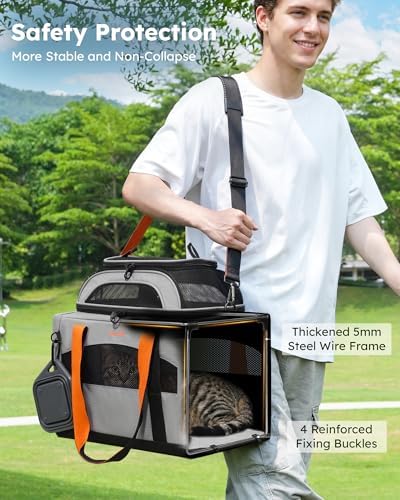 Pecute Cat Carrier,Top Expandable Dog Crate for Travel, Grey - Image 2