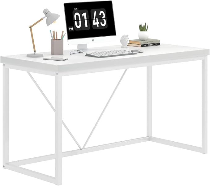 EXCEFUR White Computer Desk, Modern Home Office Desk, Small Wood Study Writing Table Workstation for Bedroom Living Room, 47 inch - Image 8
