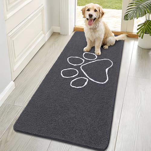 OLANLY Dog Door Mat for Muddy Paws 70x32, Paw Print Design Chenille Mud Mat by OLANLY
