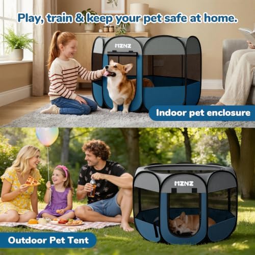 Dog Cat Small Animal Puppy Playpen Crate, Medium, Grey Blue - Image 5