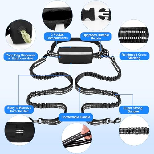Philorn Hands Free Dog Leash for 2 Dogs, Adjustable Waist Leash - Image 3