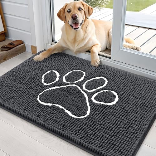 OLANLY Dog Door Mat for Muddy Paws 36x24, Paw Print Design Chenille Mud Mat by OLANLY