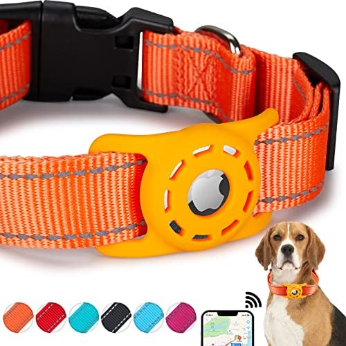 Reflective Dog Collar, Compatible with AirTag, Nylon Pet Cat Puppy Collar for Small, Medium, Large, and Extra Large Dogs by Animire
