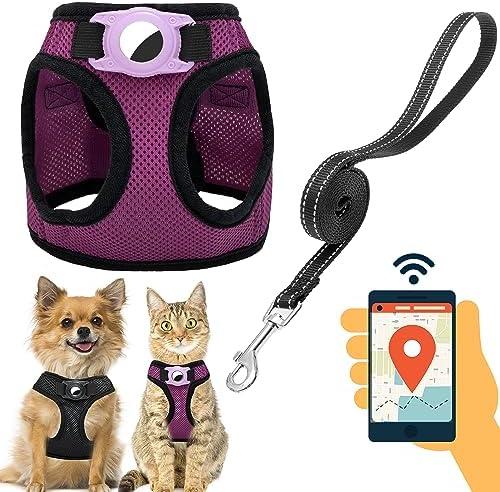Dog Harness with AirTag Holder & 5 ft Leash Set for Small Dogs by JVVGPET