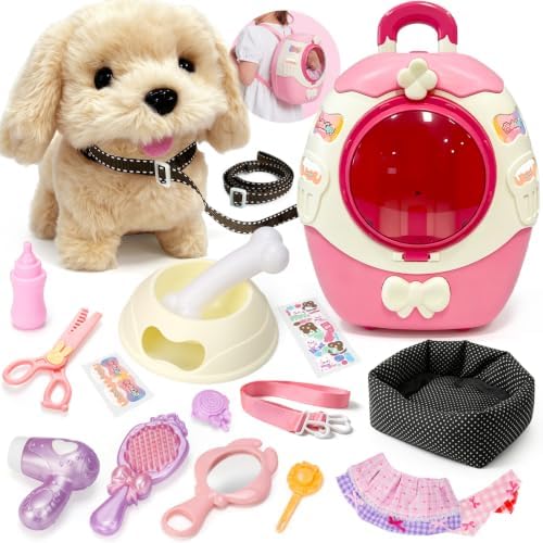 AuntyFey Robot Dog Toy for Kids, Walking Puppy Pet Care Set with Carrier by AuntyFey
