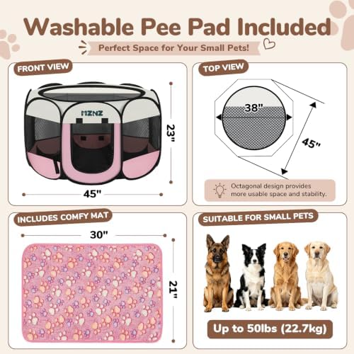 Dog Cat Small Animal Puppy Playpen Crate with 2 Blankets, Large, Pink - Image 2