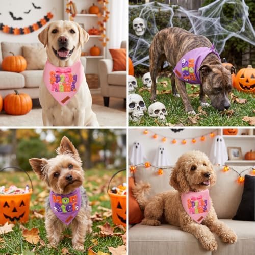 PTDECOR Halloween Dog Bandanas Girl, Knitter‑Look Print Pet Scarf, Large - Image 3