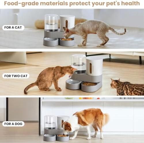 2 Pack Automatic Cat Feeder Stainless Steel Water Dispenser Gravity Food Feeder and Waterer Set with Pet Food Bowl for Small Medium Kitten Puppy Pets Large Capacity(Grey) - Image 6