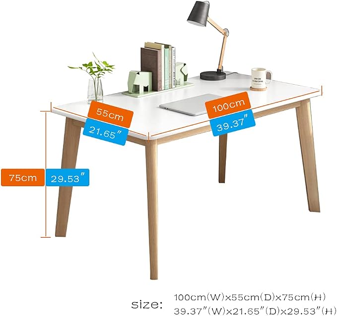 IOTXY Simple Wooden Writing Desk - Modern Minimalist Style PC Laptop Computer Workbench with Solid Wood Legs, 39" W Home Office Work Table for TV Stand Music Video Live Broadcast Workstation, White - Image 6