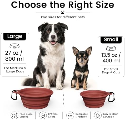 OHMO Large Collapsible Dog Bowls for Travel, 27oz, 2pcs, Coral&Brick Red - Image 2