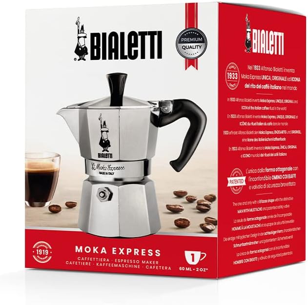 Bialetti - Moka Express: Iconic Stovetop Espresso Maker, Makes Real Italian Coffee, Moka Pot 1 Cup (2 Oz - 60 Ml), Aluminium, Silver - Image 5