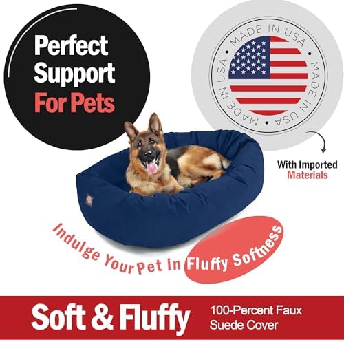 Majestic Pet 52 Inch Suede Calming Dog Bed Washable – Cozy Soft Round Dog Bed w/Spine Support for Dogs to Rest Head - Fluffy Donut Dog Bed 52x35x11 (Inch) - Round Pet Bed X- Large – Navy (2025) - Image 2