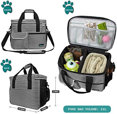 PetAmi Dog Travel Bag Organizer, Pet Supplies Tote, Stripe Black Medium - Image 2