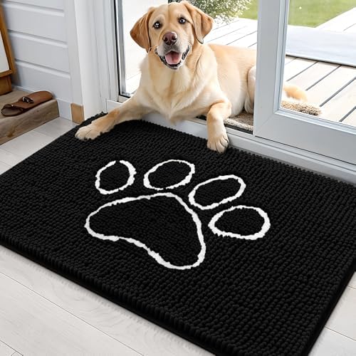 OLANLY Dog Door Mat for Muddy Paws 35x24, Paw Print Design Chenille Mud Mat by OLANLY