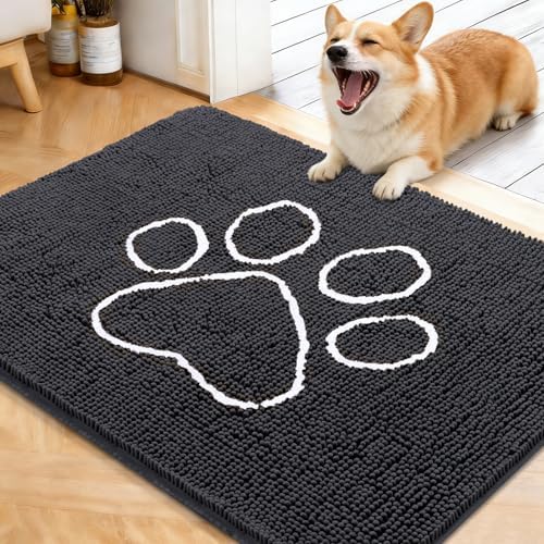 OLANLY Dog Door Mat for Muddy Paws 40x32, Paw Print Design Chenille Mud Mat by OLANLY