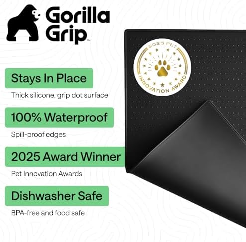 GORILLA GRIP Dog Food Mat, 100% Waterproof Silicone, 23x15 Black - Image 2