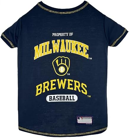 MLB Milwaukee Brewers Dog T-Shirt, Small. - Licensed Shirt for Pets Team Colored with Team Logos. - Premium Stretchable Materials for The Comfort of Your Dog & cat. by PETSFIRST