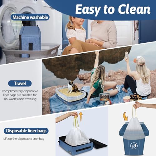 Petskd Portable Cat Travel Litter Box with Lid, Blue - Image 5