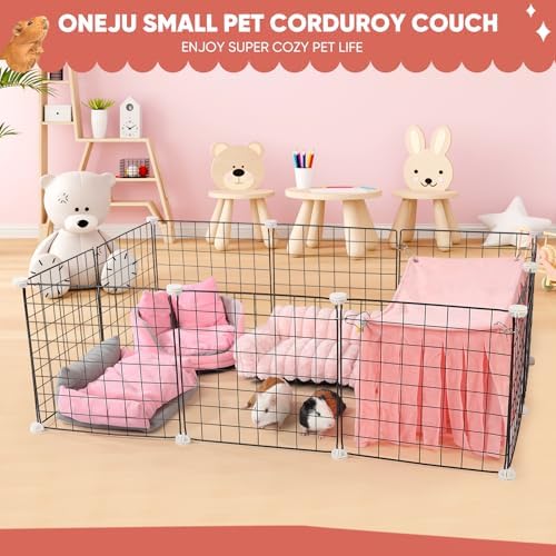 Guinea Pig Couch - Fluffy Small Pet Sofa with with Two Removable Washable Covers, Guinea Pig Bed with Stuffed Arms and Back, Super Cozy Corduroy Fleece, Pink and Dark Gray Respectively - Image 7