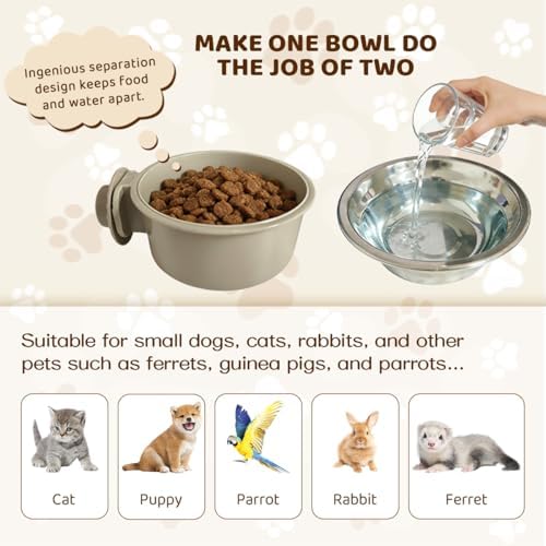 2Pcs Pets Lightweight Stainless Steel Bowl,Removable Stainless Steel Pet Hanging Food Water Feeder Bowl for Puppy Dog Cat Rabbit Ferret Bird Gunea Pigs (Gray-Large) - Image 4