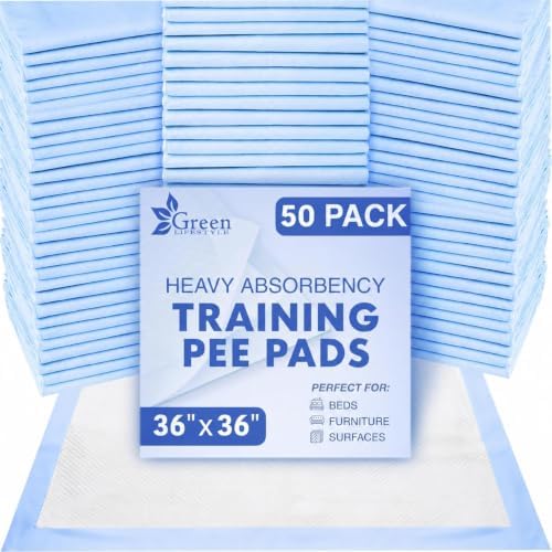 GREEN LIFESTYLE Underpads - Training Pet Pee Pads for Dogs - Pads for Adults, Seniors and Children - Ideal for Incontinence Protection (Pack of 50 - 36x36) by GreenLifeStyle