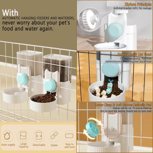 kathson Rabbit Feeder,Bunny Water Bottle Dispenser,Pet Cage Food Bowl,Blue - Image 4