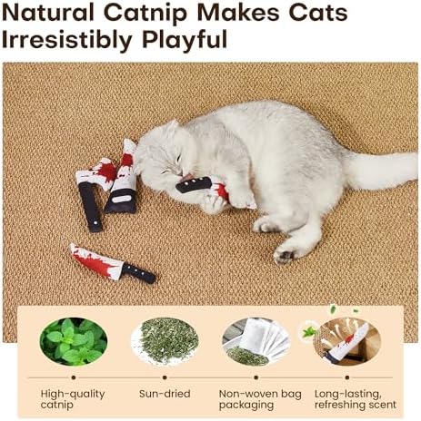 Potaroma 4Pcs Cat Toys, Horror Halloween Knife-Shaped Kitten Catnip Crinkly Sound Toys, Indoor Exercise for All Cat Breeds 6.5 Inches - Image 3