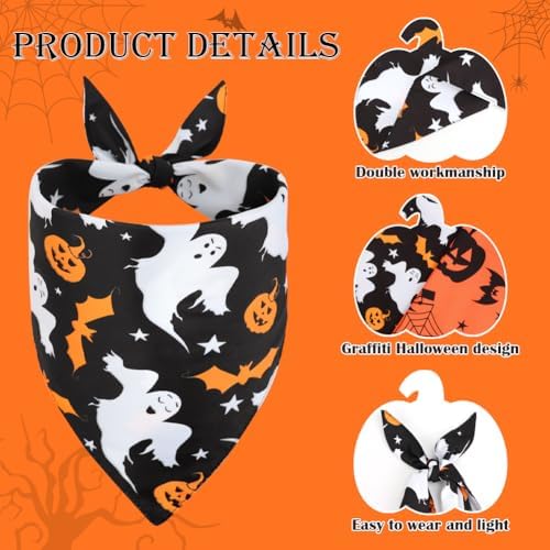 Vivifying 2 Pack Halloween Dog Bandanas, Spooky and Pumpkins Pattern - Image 3
