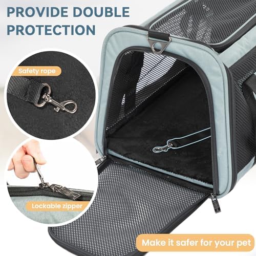 19 x 12 x 12 Large Cat Car Carrier – Roomy Escape-Proof Cat Car Seat for Safe Driving, Lockable Zippers & Safety Tether, Soft-Sided Travel Carrier for Road Trips & Vet Visits - Image 4
