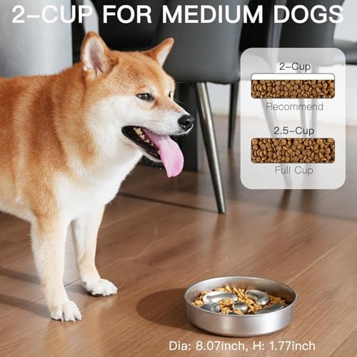 Feedoo Slow Feeder Dog Bowl-2Cups for Medium Breeds, Double-Layer Stainless Steel, Heavy-Duty with Non-Slip Rubber Base, Puzzle Maze Bowl to Slow Down Eating [2Pack] - Image 3