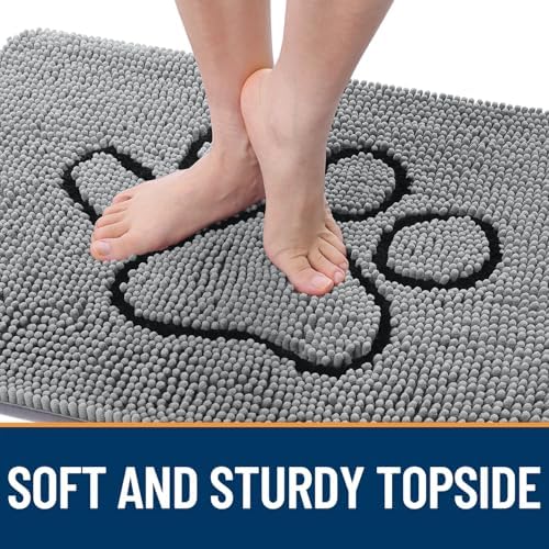 OLANLY Dog Door Mat for Muddy Paws 36x24, Paw Print Design Chenille Mud Mat - Image 4