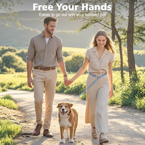 Hands Free Dog Leash, 8.5ft Adjustable Hands Free Leash for Medium Dogs, Versatile Handheld Crossbody Waist Lead with 3 Rings, for Running Jogging Walking, Sponge Handle, Geometric Blue - Image 2