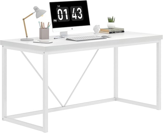 EXCEFUR Home Office Desk, Modern Wood Computer Desk, Wood Study Writing Table, Simple Gaming Executive Desk Workstation for Bedroom Living Room, White, 53 inch - Image 8