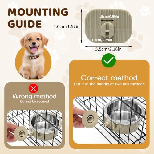 2Pcs Pets Lightweight Stainless Steel Bowl,Removable Stainless Steel Pet Hanging Food Water Feeder Bowl for Puppy Dog Cat Rabbit Ferret Bird Gunea Pigs (Gray-Small) - Image 2