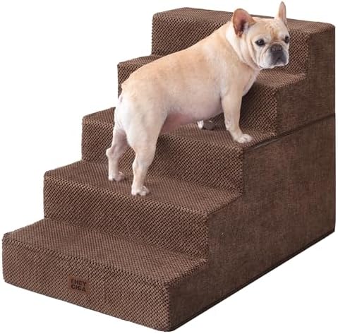 EHEYCIGA Dog Stairs for High Bed 25" H, Extra Wide Dog 5-Step, Brown by EHEYCIGA
