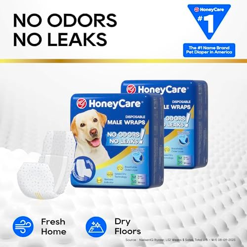 HONEY CARE All-Absorb A25 Male Dog Wrap, 50 Count, Medium, White - Image 6
