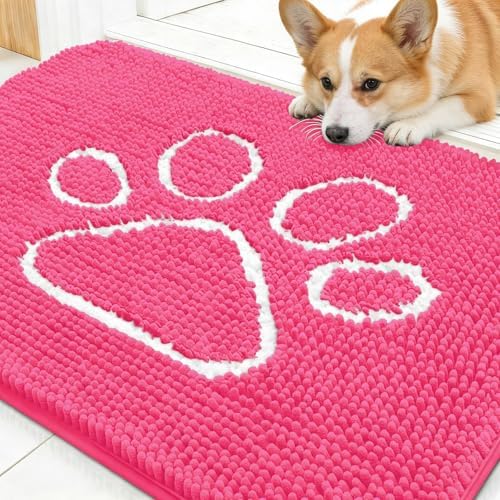 OLANLY Dog Door Mat for Muddy Paws 30x20, Paw Print Design Chenille Mud Mat by OLANLY