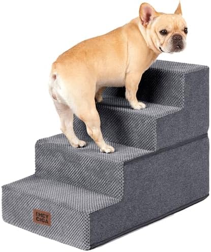 EHEYCIGA Dog Stairs for Bed 18" H, 4-Step Dog Steps for High Bed, Grey by EHEYCIGA
