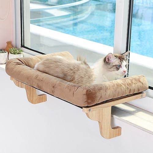 Zakkart Cat Perch for Windowsill with Bolsters (Natural Wood/Brown, XL) by Zakkart